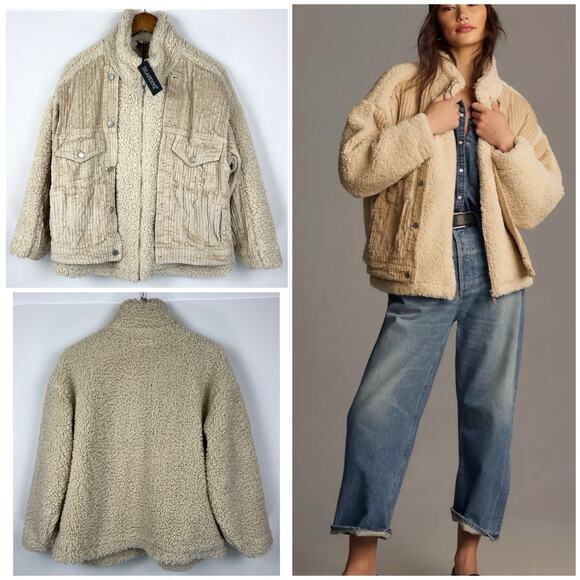 BLANKNYC x Anthropologie XS Fuzzy Wuzzy Corduroy Sherpa Mix Trucker Jacket - Picture 10 of 12